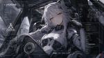 Lappland Arknights, a relaxed face with a blush, mecha pilot suit, chromatic aberration subtle, modern HUD interface, infographics
