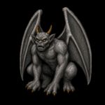 an image in the exact technique (non-pixelated, high-definition smoothly-done pixelwork, NOT pixelized) of in-game graphics assets (sprites, textures) from the 1994 game "Heretic: Shadow of the Serpent Riders" (MS-DOS) by Ravern Software. a gargoyle