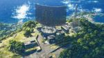 over-the-horizon radar station, Kyoto Animation fluid style, bird's eye aerial view, harsh midday high-contrast, nostalgic melancholic mood, chromatic aberration subtle, glowing particles sparkles, film grain subtle texture, highly detailed masterpiece, best quality, masterpiece, absurdres