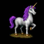 an image in the exact technique and art direction (non-pixelated, high-definition smoothly-done pixelwork, NOT pixelized) of in-game graphics assets (like in its sprites) from the 1994 game "Warcraft II: Tides of Darkness" (MS-DOS) by Blizzard, with vibrant SVGA (NOT 16-bit) colors. an unicorn