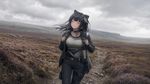 pic related character walks on the moors (realistic style), closed her eyes with happiness