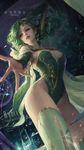 a vibrant lively artwork in style of Cytus by Rayark. close-up view, dutch angle, perspective foreshortening, it features Rydia (Final Fantasy IV) posing in her leotard and thigh-high boots