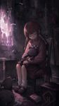 a vibrant lively artwork in style of Cytus by Rayark. it features Madotsuki from "Yume Nikki", with her eyes closed, with a sleepy and serene look, sitting in a dusty dim-lit room, holding a plush cat