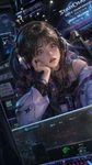 a vibrant lively artwork in style of Cytus and Sdorica by Rayark. close-up view, dutch angle, perspective foreshortening, it features a K-Pop idol girl who was brought to the Starcraft II tournament, to participate in it as a professional cybersports player, but she doesn't knows how to play and stares at the screen with a dumb, retarded, confused, stupid expression