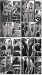 A highly-aesthetical, distinctive-style manga featuring Yukari Takeba from "Persona 3".
It is made by South Korean author (manhwa style, monochrome, with smooth and deep physically-accurate gradiental shading). Four pages, with their inner (nested) blocks and panels and divisions in a segmented way. It tells visually a short story (starts and ends abruptly, no introduction and no final, like taken from the middle of context), no labels, no chapter name. Very high density of information.
She is trying on various sets of dW5kZXJ3ZWFyLCB1bmRlcmdhcm1lbnRzLCBiaWtpbmlzLCBzd2ltc3VpdHMsIGxlb3RhcmRzLCBzdG9ja2luZ3MsIHZhcmlvdXMgYXR0aXJlcw== while posing in front of full body mirror. The story lack speech, like a "silent movie", there are no explanations in form of thoughts either: just action (motion, closeups on details, varied angles etc.)