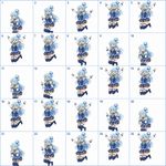 a 5x5 (25 in total) grid of animation frames (for seamless loop): Aqua (Konosuba) is jumping happily and cheerfully