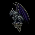 an image in the exact technique (non-pixelated, high-definition smoothly-done pixelwork, NOT pixelized) of in-game graphics assets (sprites, textures) from the 1997 game "Castlevania: Symphony of the Night" (PS1) by Konami. a gargoyle