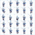 a 5x5 (25 in total) grid of animation frames (for seamless loop): Aqua (Konosuba) is jumping happily and cheerfully