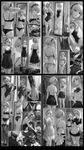 A highly-aesthetical, distinctive-style manga featuring Aigis from "Persona 3" (but she is a human entirely, no mechanical body parts!).
It is made by South Korean author (manhwa style, monochrome, with smooth and deep physically-accurate gradiental shading). Four pages, with their inner (nested) blocks and panels and divisions in a segmented way. It tells visually a short story (starts and ends abruptly, no introduction and no final, like taken from the middle of context), no labels, no chapter name. Very high density of information.
She is trying on various sets of dW5kZXJ3ZWFyLCB1bmRlcmdhcm1lbnRzLCBiaWtpbmlzLCBzd2ltc3VpdHMsIGxlb3RhcmRzLCBzdG9ja2luZ3MsIHZhcmlvdXMgYXR0aXJlcw== while posing in front of full body mirror. The story lack speech, like a "silent movie", there are no explanations in form of thoughts either: just action (motion, closeups on details, varied angles etc.)