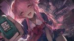 a vibrant lively artwork in style of Cytus and Sdorica by Rayark. close-up view, dutch angle, perspective foreshortening, it features Gasai Yuno (from "Mirai Nikki") who chirps cheerfully