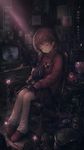 a vibrant lively artwork in style of Cytus by Rayark. it features Madotsuki from "Yume Nikki", with her eyes closed, with a sleepy and serene look, sitting in a dusty dim-lit room, holding a plush cat
