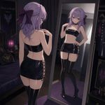 Hiiragi Shinoa from "Owari no Seraph". An SFW image: At a dim-lit bedroom, trying on a YSBsYXRleCB0d28tcGllY2VzIHNldA== set while posing in front of full body mirror