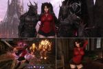 Rin Tohsaka (Fate Stay/Night) but she is an NPC/follower with her distinctive items set equipped, a mod by a Chinese modmaker, added in a heavily modded Skyrim, with a custom elf-like race in style of "Tera Online" made by Korean modding community. The body is CBBE, with slender/curvy form and "feminine lady body" version, H-cup, skin pores visible, skin overhaul+extra mascara mod by a Korean modmaker, eyes overhaul by a Chinese modmaker. iCEnhancer and ENB preset (Cinematic+Natural), on ultra settings, and ultraHD/8K textures overhaul (no Depth of Field; DoF turned off currently)

Three screenshots:
The location is planes of Oblivion with distant daedric tower, in front of a custom player's home placed here (a mystic grand wizard's tower entrance); at sides by her two daedric monsters standing with their hands placed on her shoulders (a subtle hint of Loverslab mods).
An action camera showing her fighting two fire atronachs, inside a daedric tower, using double-wield blades and active magic buff (aura), with a Korean mod for combat
A staged screenchot, she is posing with a sexy pose, inside an INN rented room, at Imperial City (added with a mod)