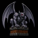 an image in the exact technique (non-pixelated, high-definition smoothly-done pixelwork, NOT pixelized) of in-game graphics assets (like in its sprites and textures) from the 1994 game "Heretic: Shadow of the Serpent Riders" (MS-DOS) by Ravern Software, with vivid SVGA (NOT 16-bit) colors. a gargoyle