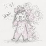 Diva from Overwatch in a Pinkie Pie costume yawns, the pencil drawing looks like it was done by a 5-year-old child, and it's all just scribbles