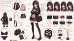 Стереотипная аниме-цундере. Generate a Full Character Concept Sheet based on the image. The final artwork should include: A full-body illustration of the character in the center. Surrounding breakdowns of: outfit layers, facial expressions, undergarments, material/texture close-ups, core props, lifestyle items and accessories. Layout: Center: main full-body character. Around the character: neatly arranged breakdown elements. Use hand-drawn arrows or lines to connect items to relevant parts. Breakdown Components: Clothing Layers: show garments as separate pieces; include inner layers. Expression Sheet: 3-4 headshots showing different emotions. Material Zoom: close-ups of fabric, leather, skin, or accessories. Personal Items: bag + contents, makeup items, daily-use objects that reflect lifestyle.