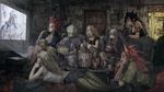 Artstyle: watercolor with thin brushstrokes, artstyle similar to 'Dorohedoro', full-image wallpaper
Character: monster girls in a dimly lit living room, enjoying a movie night