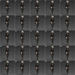 a 5x5 (25 in total) grid of animation frames (for seamless loop): YoRHa No.2 Type B walks, swaying her thighs with gait, view in forward direction. The frames are placed accurately in the correct order