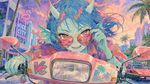 Artstyle: watercolor with thin brushstrokes, artstyle similar to 'Flip Flappers' colored manga panel, full-image wallpaper
Character: monster girl driving on an 80s scooter, face close-up, Vice City vibes