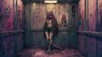 Artstyle: watercolor with thin brushstrokes, artstyle similar to 'Gachiakuta' colored manga panel, full-image wallpaper
Character: monster girl waiting in an elevator, Hotline Miami vibes