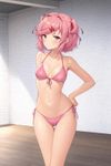 Natsuki from DDLC, at an empty studio with white brick walls, wearing YSB2ZXJ5IGJvbGQsIGFsbHVyaW5nLCBkYXJpbmcgYW5kIGJvbGQgdHdvLXBpZWNlIGhpZ2gtY3V0IGJpa2luaSBzZXQgZm9yIGFsbHVyZSwgbGVhdmluZyBsaXR0bGUgdG8gaW1hZ2luYXRpb24K while posing in front of a photographer (out of frame) for a photo. emphasize on anatomically correct portrayal.
The artistic technique of this image is exactly the same as in fullscreen events of the DDLC VN game.