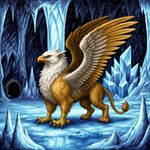 an image in the exact technique and art direction (non-pixelated, high-definition smoothly-done pixelwork, NOT pixelized) of in-game graphics assets (like in its sprites) from the 1996 game "Heroes of Might and Magic II" (MS-DOS) by NWC, with vibrant SVGA (NOT 16-bit) colors. a griffin in ice cavern