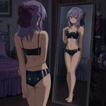 Hiiragi Shinoa from "Owari no Seraph". An SFW image: At a dim-lit bedroom, trying on a YSBsYXRleCB0d28tcGllY2VzIHNldA== set while posing in front of full body mirror. emphasize on anatomically correct portrayal.