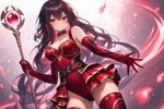 Make a high-quality professionally-made anime-style artwork (as in posts at Pixiv and Danbooru), with a female character wearing the exact attire from the provided reference in [Image] and holding the staff from reference while posing.

