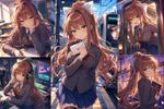An artwork in the style (artistic vision) of references ([image 1] and [image 2]) featuring Monika (Doki Doki Literature Club).

