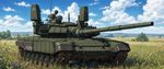 
Танк Т-72Б3 с КАЗ "Арена-М" стоит в поле. Изображение в стиле аниме, 0LIg0YHRgtC40LvQtSDRgdGC0YPQtNC40LggR2FpbmF4.
