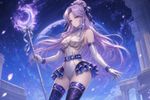 Make a high-quality professionally-made anime-style artwork (as in posts at Pixiv and Danbooru), with a female character wearing the exact attire from the provided reference in [Image] and holding the staff from reference while posing.


