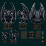 an image in the exact technique (non-pixelated, high-definition smoothly-done pixelwork, NOT pixelized) of in-game graphics assets (like in its sprites and textures) from the 1994 game "Heretic: Shadow of the Serpent Riders" (MS-DOS) by Ravern Software, with vivid SVGA (NOT 16-bit) colors. a gargoyle