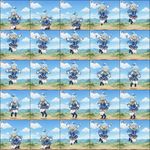 a 5x5 (25 in total) grid of animation frames (for seamless loop): Aqua (Konosuba) is jumping happily and cheerfully