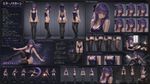 Create a professional (Pixiv/Behance/Naver) character sheet based on the character of this image (keep it very accurate and authentical, without altering anything in the initial design!). Include front, side, and back full-body views, plus a 3/4 view. Add a facial close-up with a range of expressions. Show a neutral standing pose and one dynamic pose that reflects the character’s personality.
Include outfit and accessory breakdowns, optionally showing layers or variations where appropriate. Add callouts for key elements. Also provide four options of alternative/optional original and highly-distinctive designs for the stockings/thighhighs/thigh-high legwear; and two options of leotards to replace the main attire (based on the default clothes design but reshaped into a leotard with high cut).
Include a small vignette illustrating the character in their everyday environment or routine, and an additional small scene capturing them in action. Also include a 2D sprite (in-game graphics asset, HD/*non-pixelated*) of this character from a "fighting" genre videogame where they are featured, and a render of a 3D model (low-poly, from a mobile game, but accurate) reproducing the same design accurately in 3D graphics. Also include a photography of a PVC figure (official merch) of this character.
Use a background that subtly reflects the character’s theme or environment (non-flat, non-modern but highly-sceuomorphic, 2000s-style with gel&lacquer designs, with resemblance of UIs in VN/Eroge games). Maintain consistent proportions across all views. Layout should be clean, organized, and readable, like a professional concept art sheet. Use the canvas space efficiently, with minimal gaps (to fill it to maximum extent, without wasting the space); overlaps are acceptable to save screen space. Do not allow wide gaps of empty space.
The drawing artistic technique (art direction) is matching the one in the reference provided; make it look very professionally-done, produced by a high-end senior artist of exceptional academical (fine arts) artistic skill (even if adapted to this specific stylization) with excellent and flawless portfolio-grade work.

