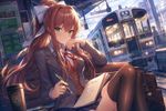 An artwork in the style (artistic vision) of references ([image 1] and [image 2]) featuring Monika (Doki Doki Literature Club).

