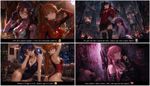 Make an 2x2 grid of 4 images:

Mari Makinami and Asuka Langley are posing playfully/seductively in their plugsuits. Mari is playing with her glasses, Asuka is playing with her hair while looking away
Rin Tohsaka (Fate Stay/Night) is posing in her iconic red sweater with skirt and thighhighs, at an apocalyptic scenery, and Matou Sakura is kneeling next to her.
Misato and Asuka Langley are posing playfully/seductively in competitive swimsuits at a living room.
Gasai Yuno (Mirai Nikki) wearing leather "gothic lolita" attire, leaning to a wall and licking a lollipop.

The artstyle (Exaggerate those traits to maximum extent):

<core>
- Smooth, calculated gradient transitions from highlights to shadows
- **For background only:** Hyper-detailed rendering with photorealistic anime aesthetics
- Material Science Application: The way light interacts with the glossy parts, demonstrates understanding of Fresnel reflections, specular intensity maps, and surface roughness—rarely seen in typical anime art
- Colors are high-saturated and "idealized" rather than naturalistic
- Apply subtle color noise and organic variation of it
- The highlight placement is deliberate to emphasize the form (shape) and for sharp crisp edges between surfaces; Specular highlights that follow curved surface topology
- Consistent specular highlights for better readability of the form
- Complex subsurface scattering visible as inner glow
- Glassy reflective surfaces where applicable
- The objects aren't isolated on empty background, but are a part of larger composition with multiple focal points
- Non-centered, asymmetrical, dynamical presentation
- Environmental interaction, context, storytelling
- Each object and each details functions both as: 1) an icon/symbol; 2) a physical object
- Keep graphic design sensibility within artistic framework/workflow
- Implement seamlessly a 2000s videogame asset/UI icon aesthetic to each object and each inner/nested detail
- Organic form with subtle irregularities and organic flow (where applicable)
- Depth and dimensionality are crucial
- Visible internal characteristics (inclusions, color zoning) and undertones
- Warm reflections affecting perceived color
- Multiple light sources creating complex highlight patterns
- For some parts of the composition, it's soft, diffused lighting with gentle falloff; for other parts, it's harsh lighting
- Natural refractive properties bending light realistically
- Depth created by actual optical density
- Color temperature reflecting ambient lighting conditions
- Unposed, candid aesthetic
- Emotional connection through human context; Authenticity, materiality, and human experience
- Adjacent "beads or elements", with overlaps when applicable
- Immediate readability at small scale (when it's thumbnail)
- Natural perspective distortion (not orthographic)
- Dramatic Illumination with high-contrast chiaroscuro effects; Ambient illumination reflecting off surfaces
- Volumetric Light Rays with beams adding three-dimensional depth, and cinematic anamorphic lens artifacts (horizontal streaks) as in professional camera optics
- Rich, vibrant colors with enhanced contrast for one part of composition, and cinematic greyscale for other part (dichotomy "Saturated vs Monochrome")
- Complementary Color Theory imlemented widely
- Extreme further attention to surface properties by showing accurate specular highlights and reflections
- Intimate, accessible presentation (not distant/iconic)
- **Graphic impact** (visual punch)
- **Documentary value** (this specific object, this specific moment)
</core>

(Extra: each image in the grid has a bar underneath, with a witty and cynical comment of the artist reflecting his subjective perception of the respective work, translated from Korean to English, with an emoji drawn next to it.)
