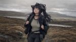 pic related character walks on the moors (realistic style), closed her eyes with happiness