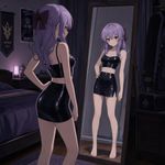 Hiiragi Shinoa from "Owari no Seraph". An SFW image: At a dim-lit bedroom, trying on a YSBsYXRleCB0d28tcGllY2VzIHNldA== set while posing in front of full body mirror