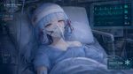 kamisato ayaka, in the hospital, bandaged head, IV, ECG monitor, oxygen mask on face, chromatic aberration subtle, modern HUD interface